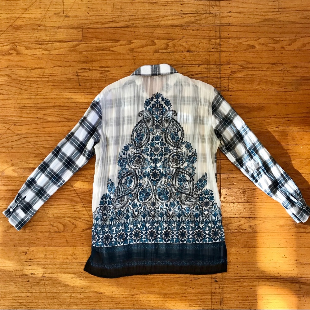 Plaid and Paisley Sheer Button Down